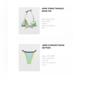 NWOT aerie bikini set; size medium top; size XS bottom